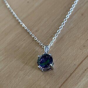 JH Mystic Quartz SterlIng Pendant Chain Necklace 925  Silver